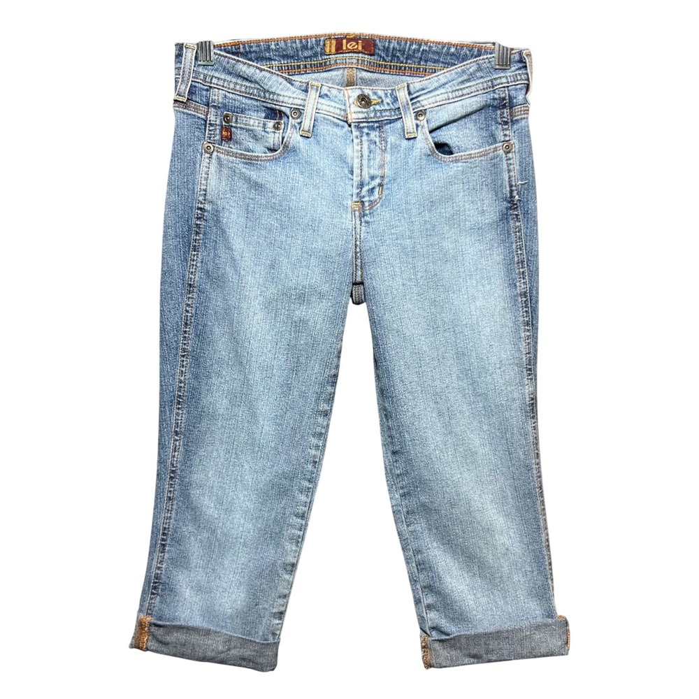 Vintage Y2K L.e.i.‎ Low Rise Capri Jeans Light Wash Juniors Size 8 Cuffed Crop